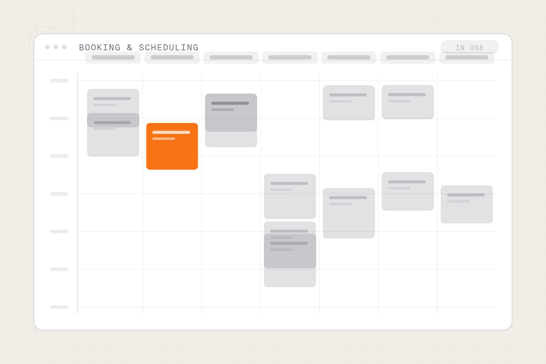 Schematic of a booking calendar: week columns with appointment slots, one slot held